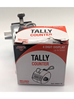 COSCO Tally Counter 4 Digit Display Chrome Metal Handheld Lot 2 Finger Ring